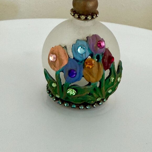 Belladonna Handmade Frosted Glass Floral Decor Bottle Crystal Top 3 Inch Vintage - Picture 10 of 10